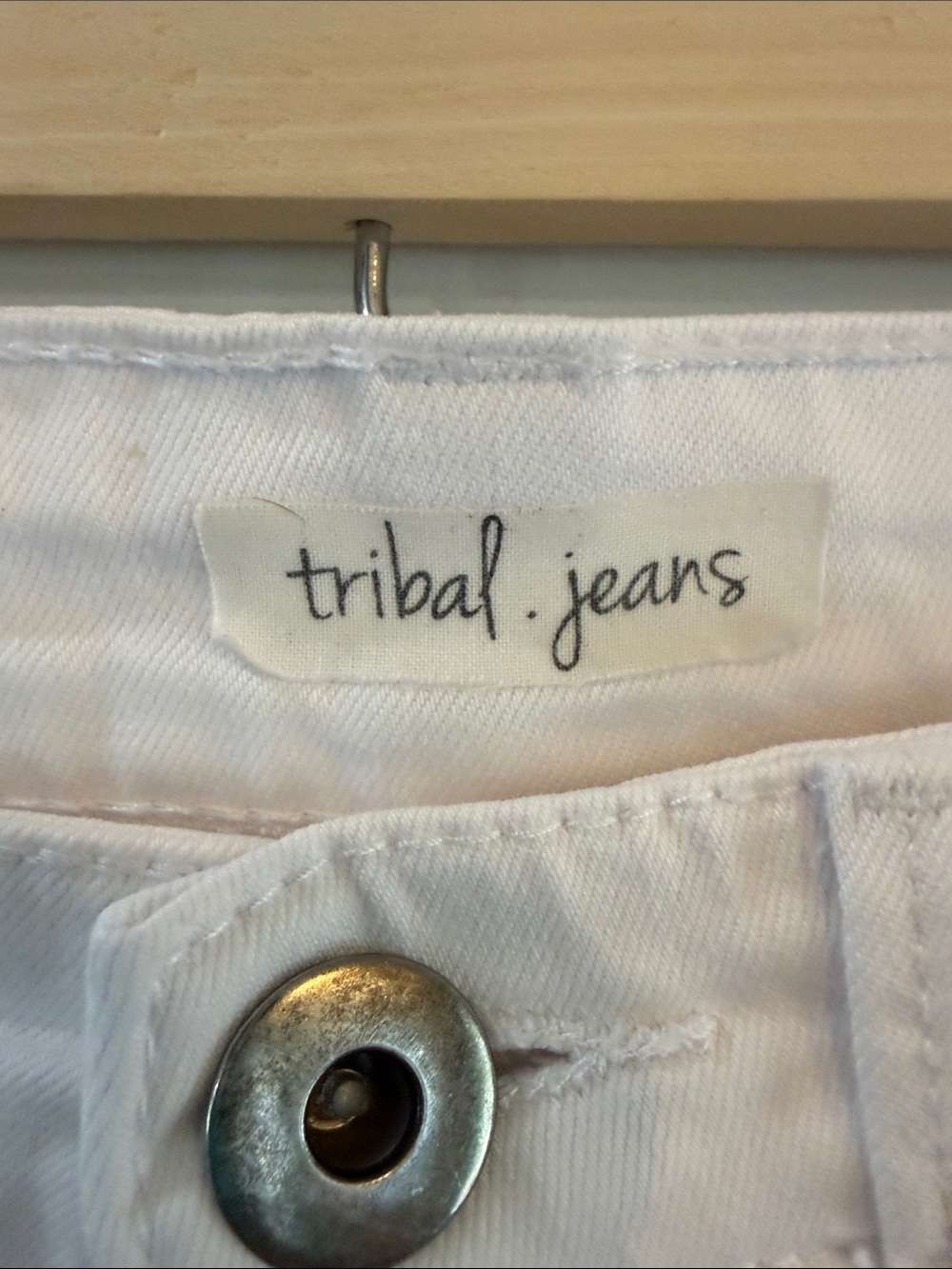 Tribal White Boyfriend Distressed Jeans with Metal Button - Picture 2 of 11